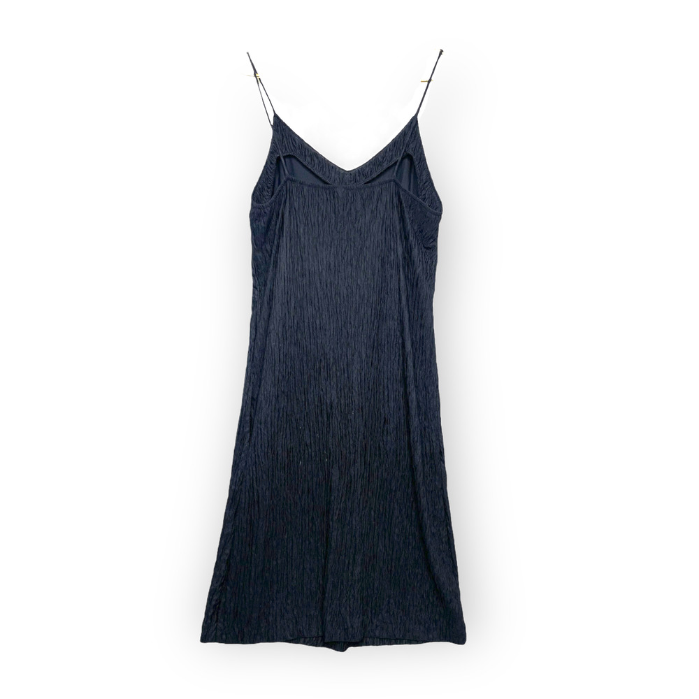 Vintage Crinkle Slip Dress Black Size 18 Made in USA Stretch V Neck